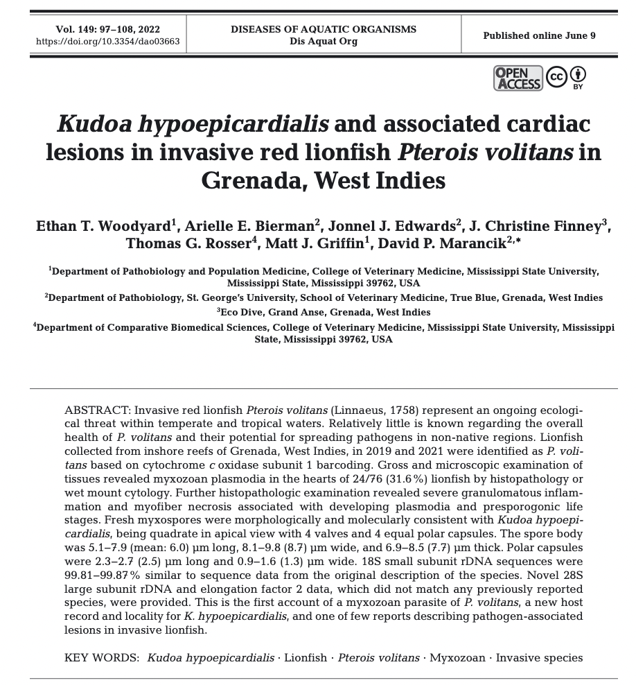 A white paper with the title "Kodonal Hypertension and Associated Cardiac Lesions in Infected Red Hippopotamus: Implications for Grenada Snorkeling.