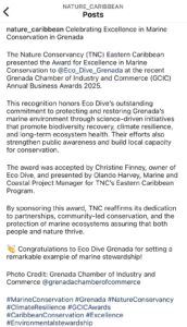 Eco Dive, TNC, Grenada, GCIC award for excellence in marine conservation